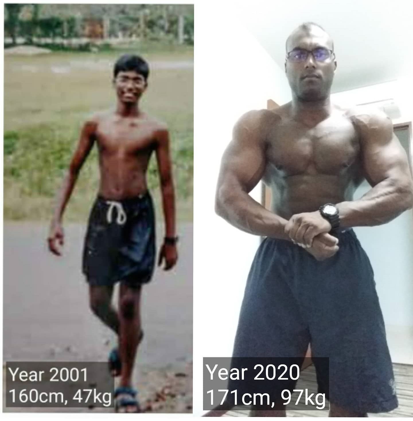 Photo captures Danie Dharma’s transformation from a skinny schoolboy in 2001 to a bodybuilder over 19 years (Source Dharma’s Blogspot).jpg