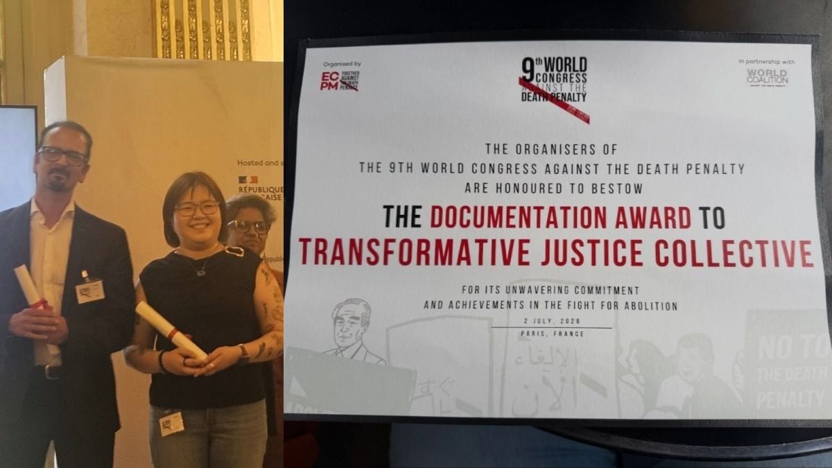 Transformative Justice Collective receives documentation award at global anti-death penalty congress in Paris
